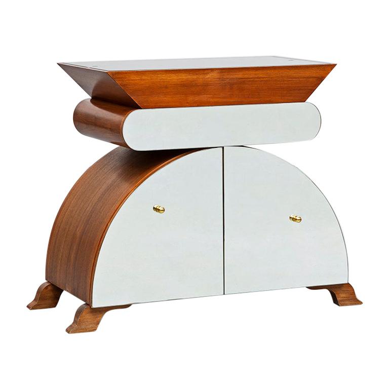 Consola excéntrica italiana de madera y espejo de Nanda Vigo, Pieza única, Años 80 en venta
