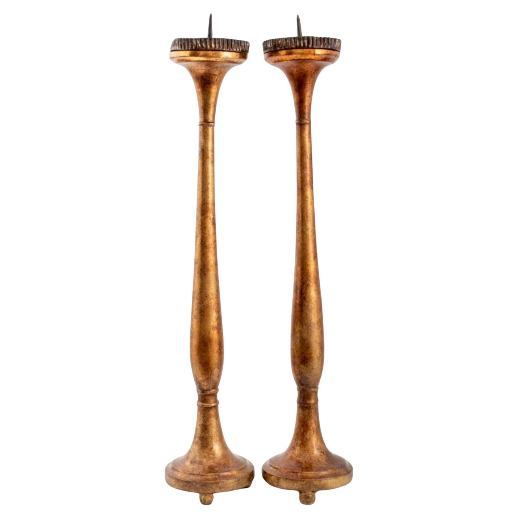 Italian Ecclesiastic Gilt Wood Candle Prickets, Pr For Sale