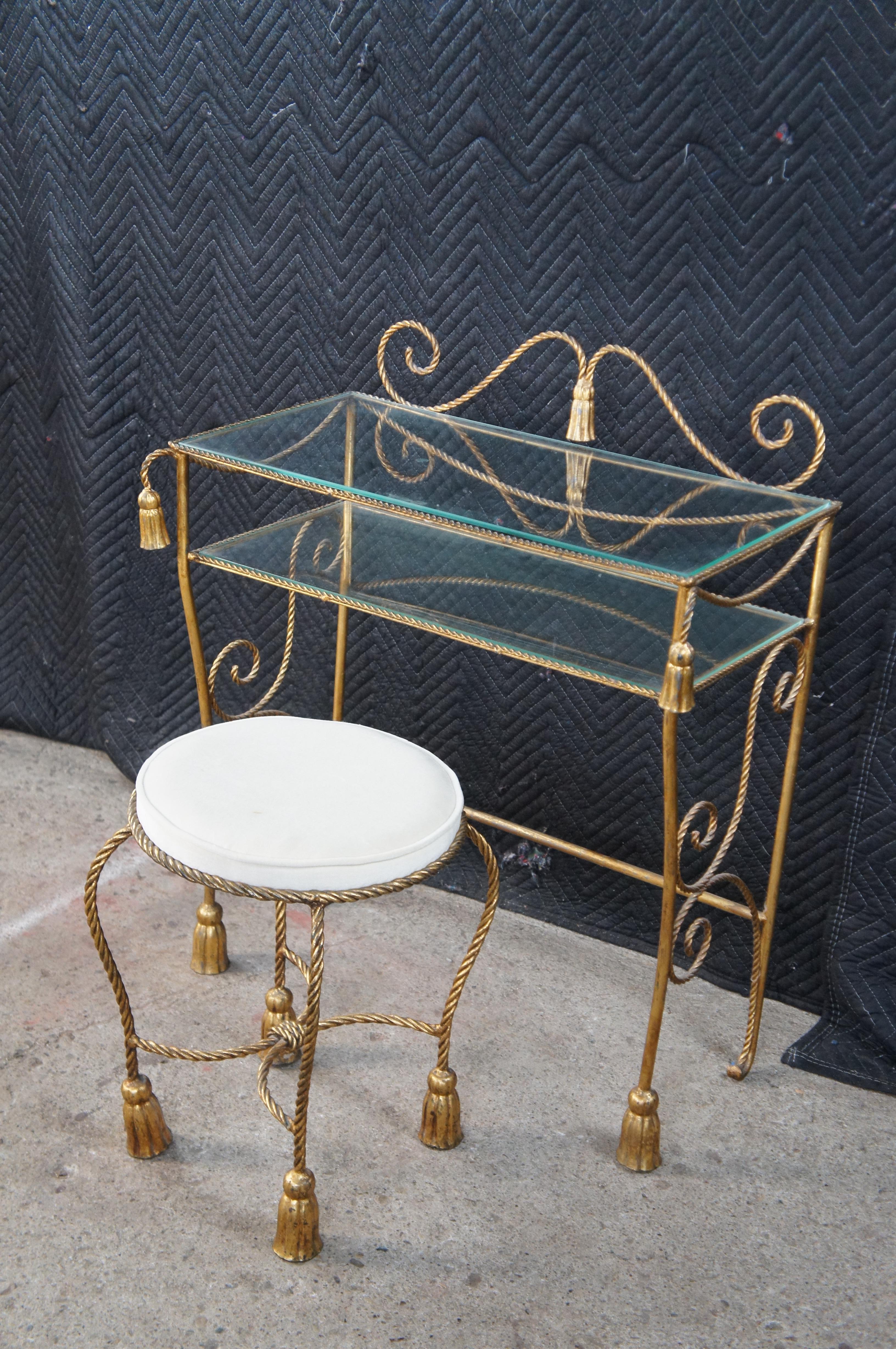20th Century Italian Edward P Paul Hollywood Regency Rope Tassel Vanity Table Stool Mirror For Sale