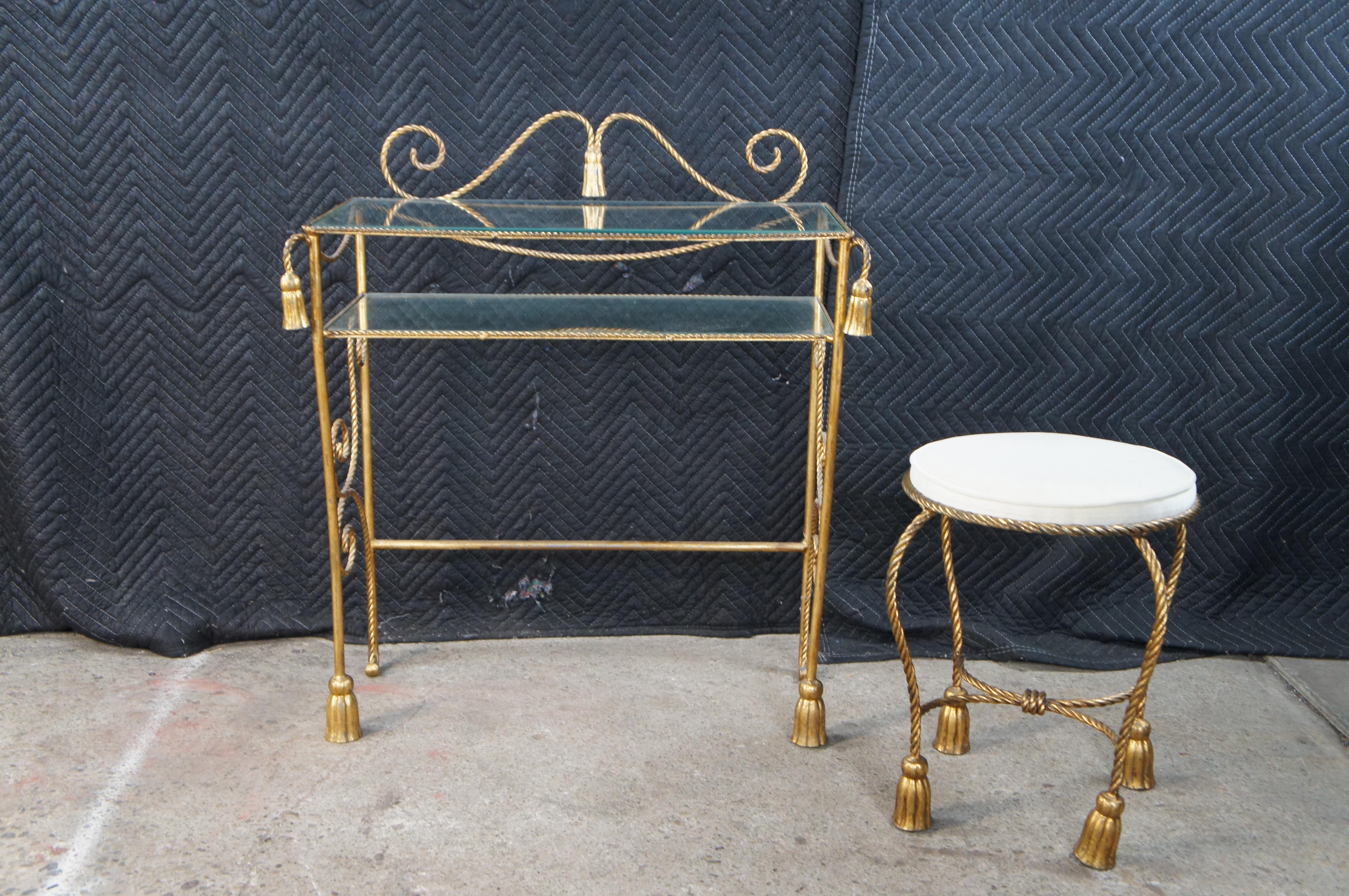 Italian Edward P Paul Hollywood Regency Rope Tassel Vanity Table Stool Mirror For Sale 3