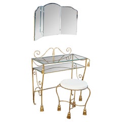 Italian Edward P Paul Hollywood Regency Rope Tassel Vanity Table Stool Mirror
