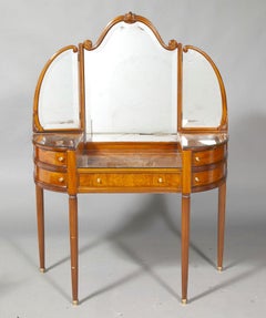 Tocador Italiano De Nogal Estilo Eduardiano Con Silla