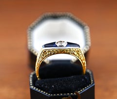 A Verneuil Saphir Diamant Trois Pierres Bague d'époque italienne 18 KT