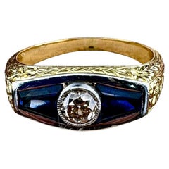 A Verneuil Saphir Diamant Trois Pierres Bague d'époque italienne 18 KT