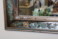 Italian Églomisé Wall Mirror with Handpainted Floral Frame