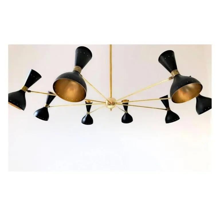 Mid-Century Modern Italian Eight Arms Mid Century Style Brass Chandelier Made in Italy For Sale