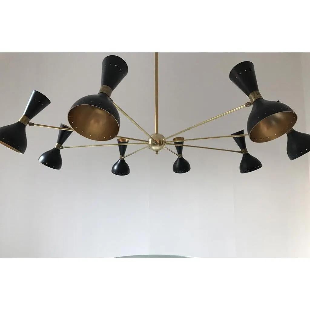Patinated Italian Eight Arms Mid Century Style Brass Chandelier Made in Italy For Sale
