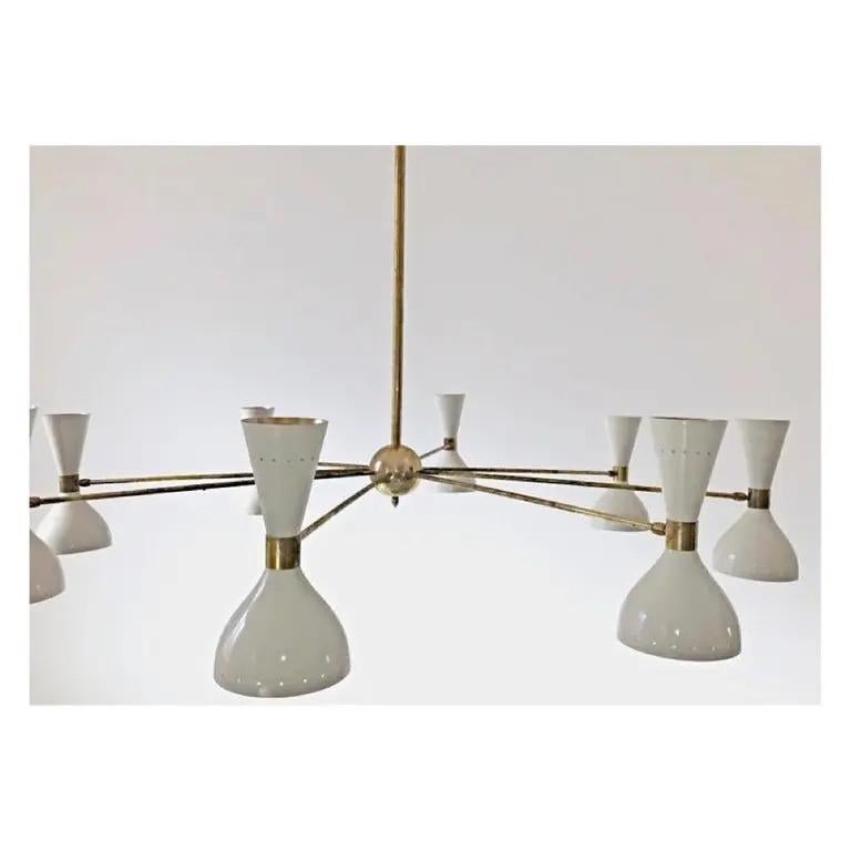 Metal Italian Eight Arms Mid Century Style Brass Chandelier Made in Italy For Sale