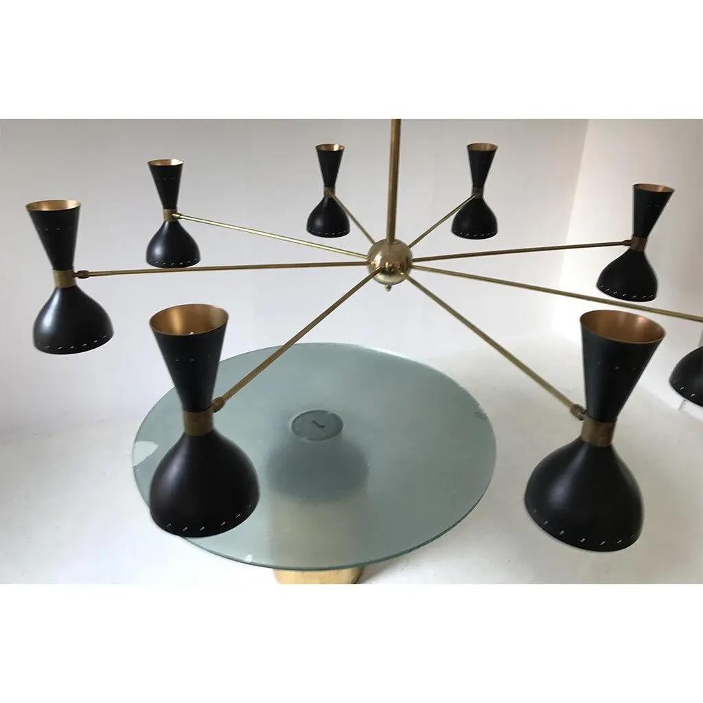 Italian Eight Arms Mid Century Style Brass Chandelier Made in Italy For Sale 2