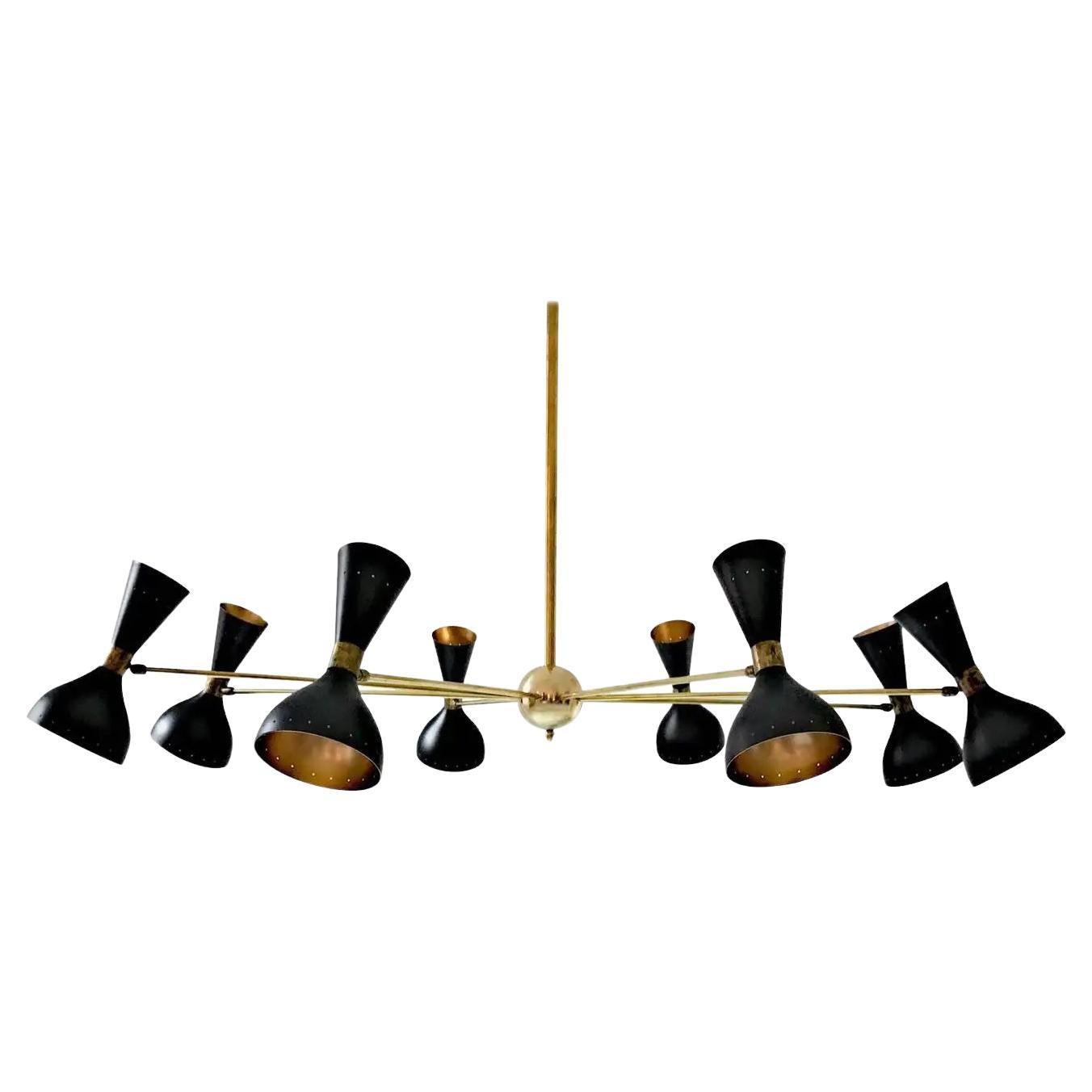Italian Eight Arms Mid Century Style Brass Chandelier Made in Italy For Sale