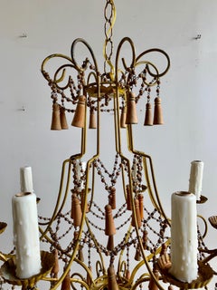 Italian Eight Light Wood Beaded Tassel Chandelier
