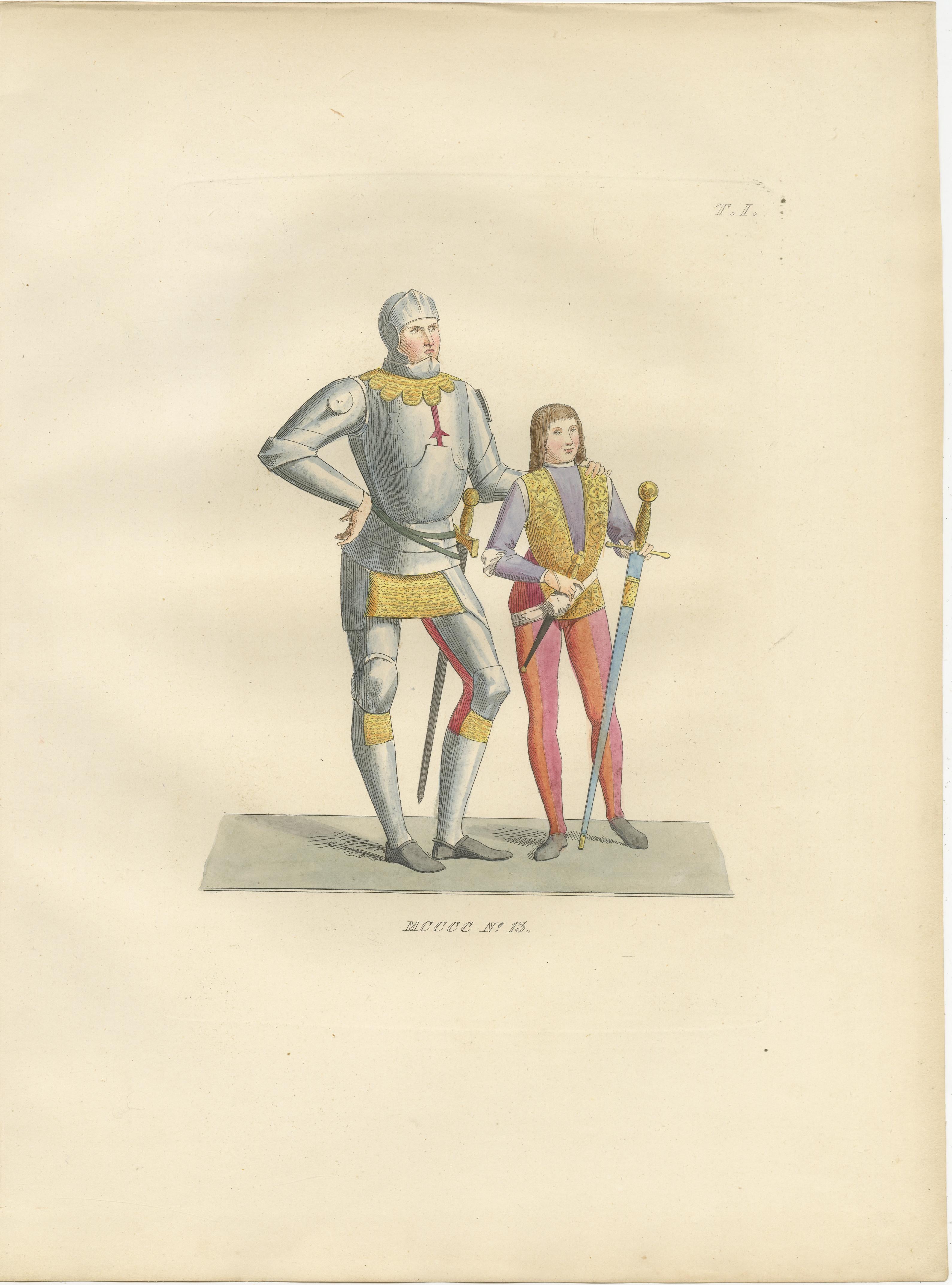 Paper Italian Elegance and Armor in 15th Century Costume Prints, Published in 1845 For Sale