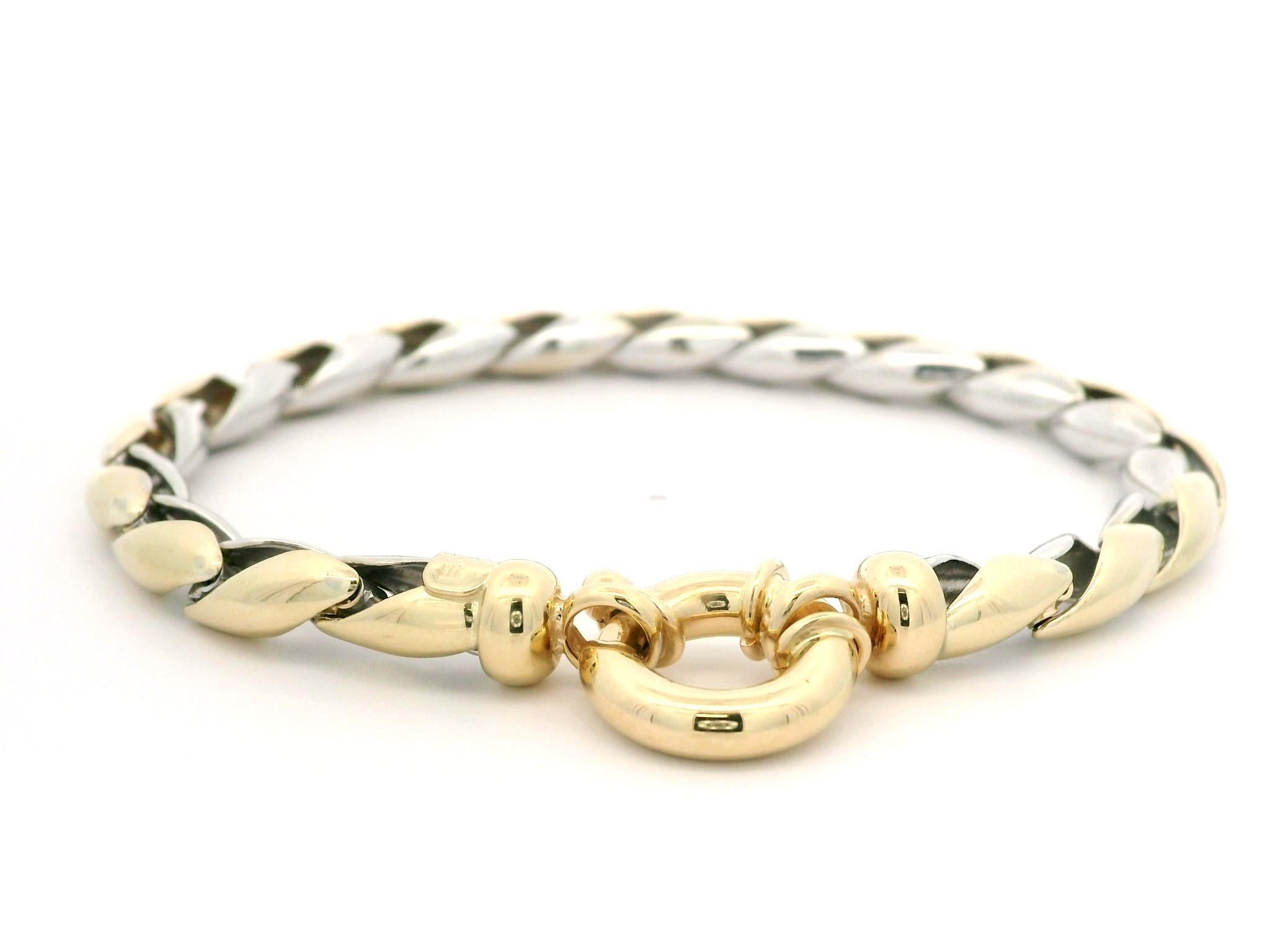 Donna Bracciale elegante italiano in oro giallo bianco 14k con finitura lucida A Link in vendita