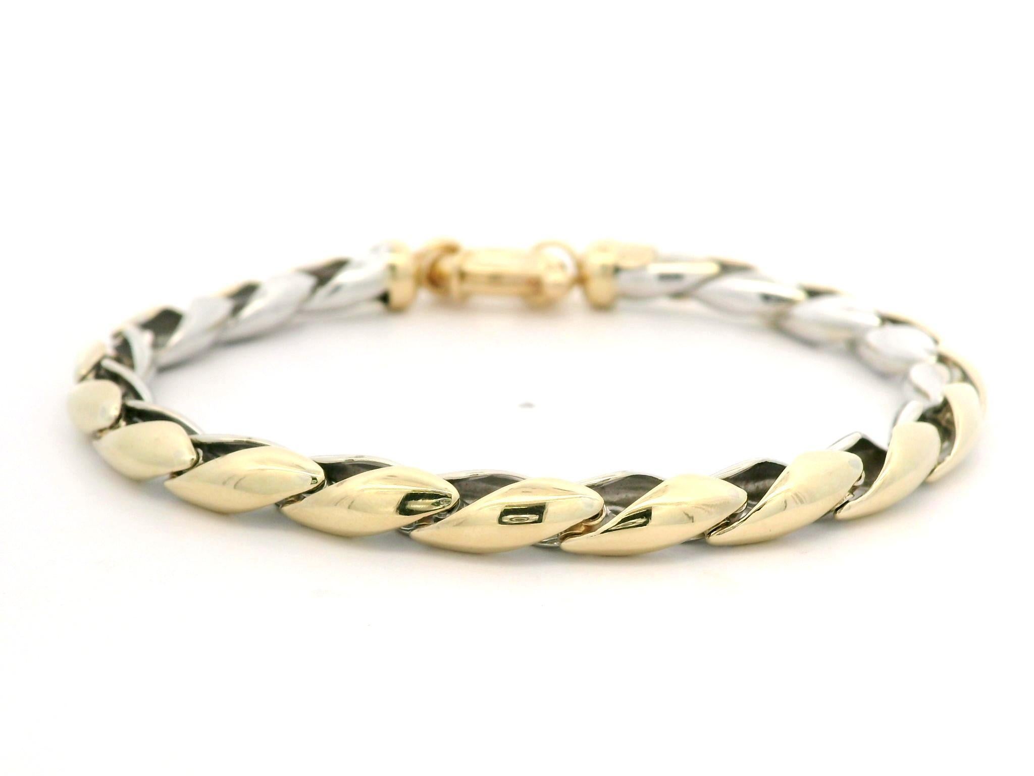 Bracciale elegante italiano in oro giallo bianco 14k con finitura lucida A Link in vendita 1