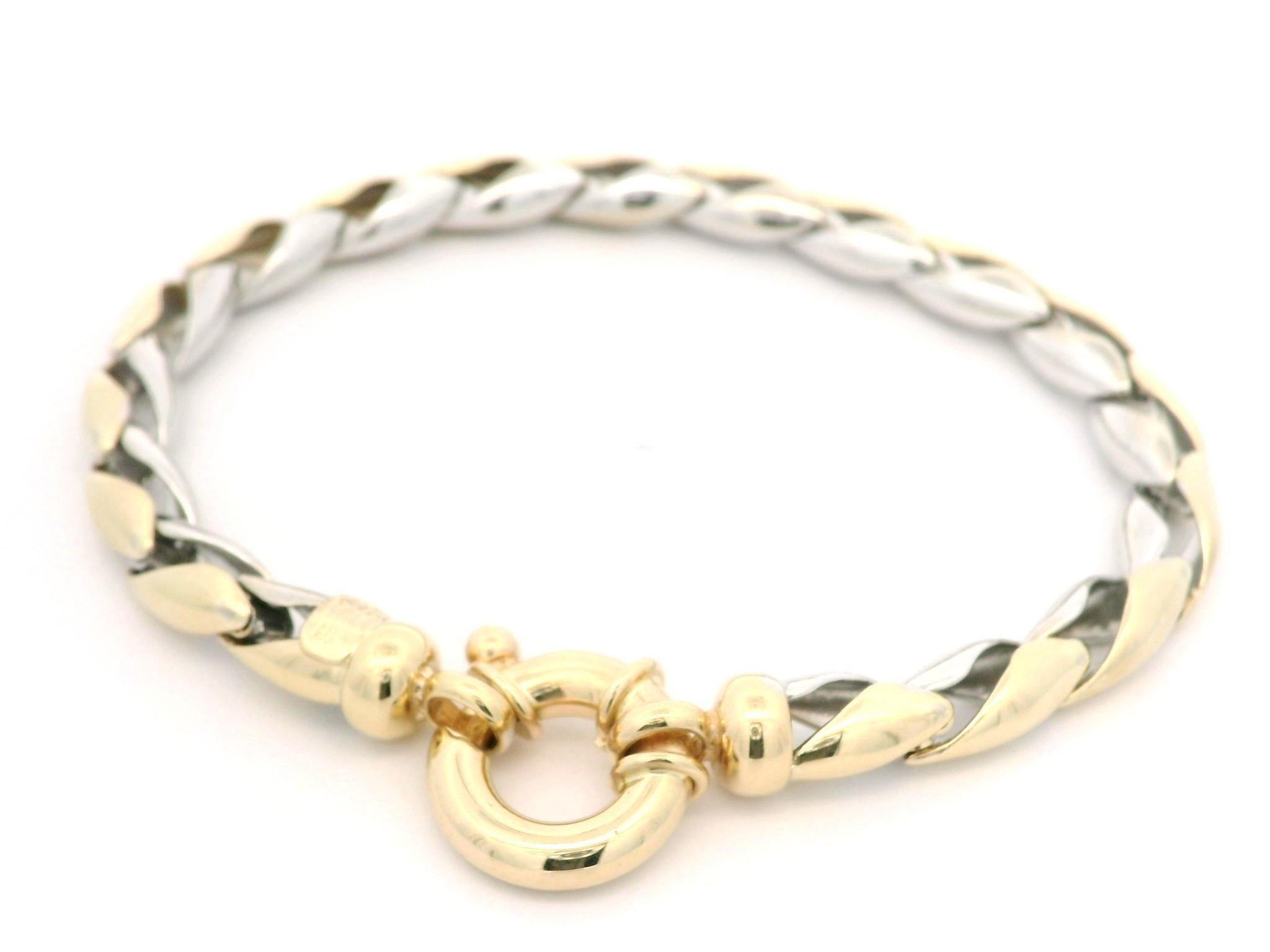 Bracciale elegante italiano in oro giallo bianco 14k con finitura lucida A Link in vendita 3