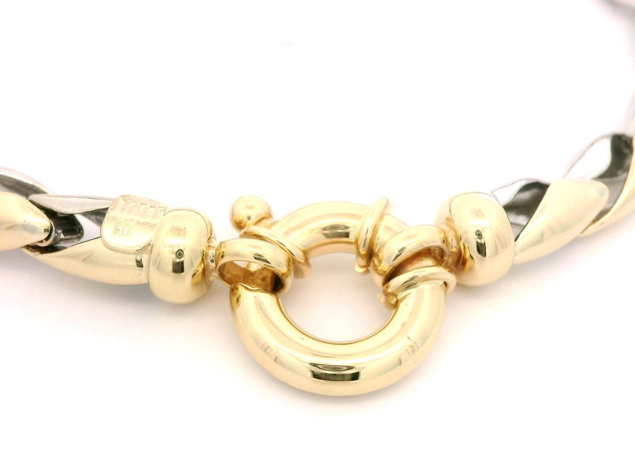 Bracciale elegante italiano in oro giallo bianco 14k con finitura lucida A Link in vendita 4