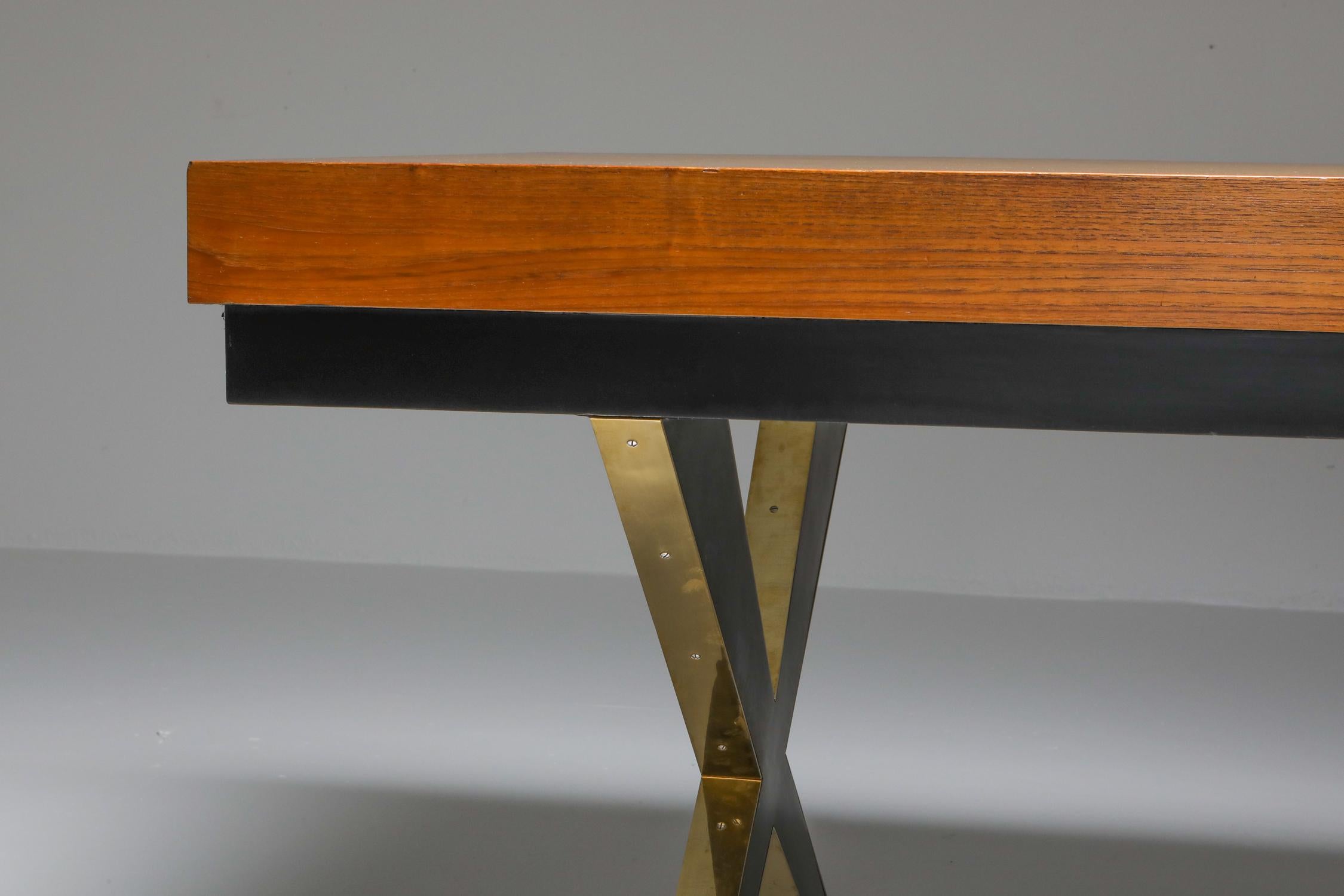 Italian Elegant Desk on Brass X Shaped Legs 3