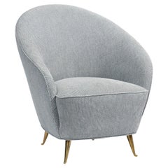Italian Elegant Lounge Chair with Brass Legs, 1950s