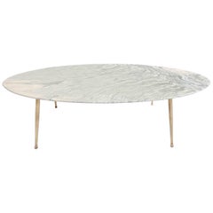 Italian Elegant Oval Coffee Table with "Liquid Light Green" Marble