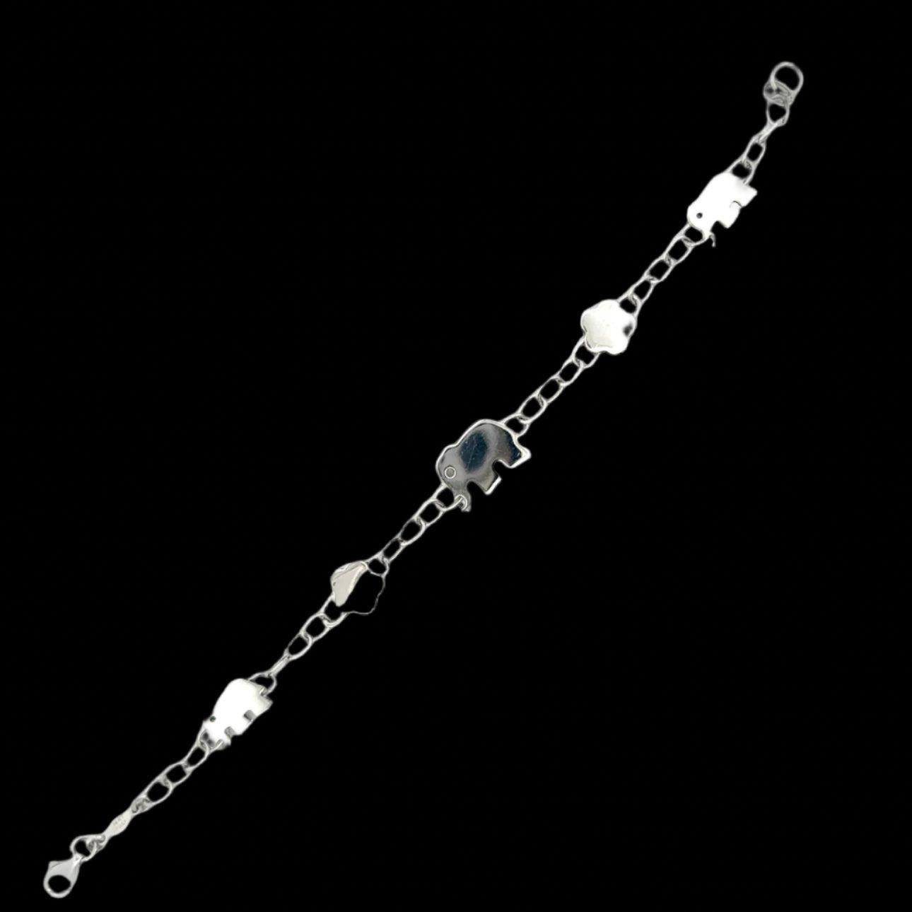Italian Elephant and Flower 14K White Gold Bracelet In Good Condition For Sale In Derby, NY