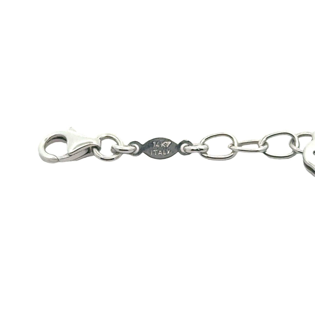 Italian Elephant and Flower 14K White Gold Bracelet For Sale 1