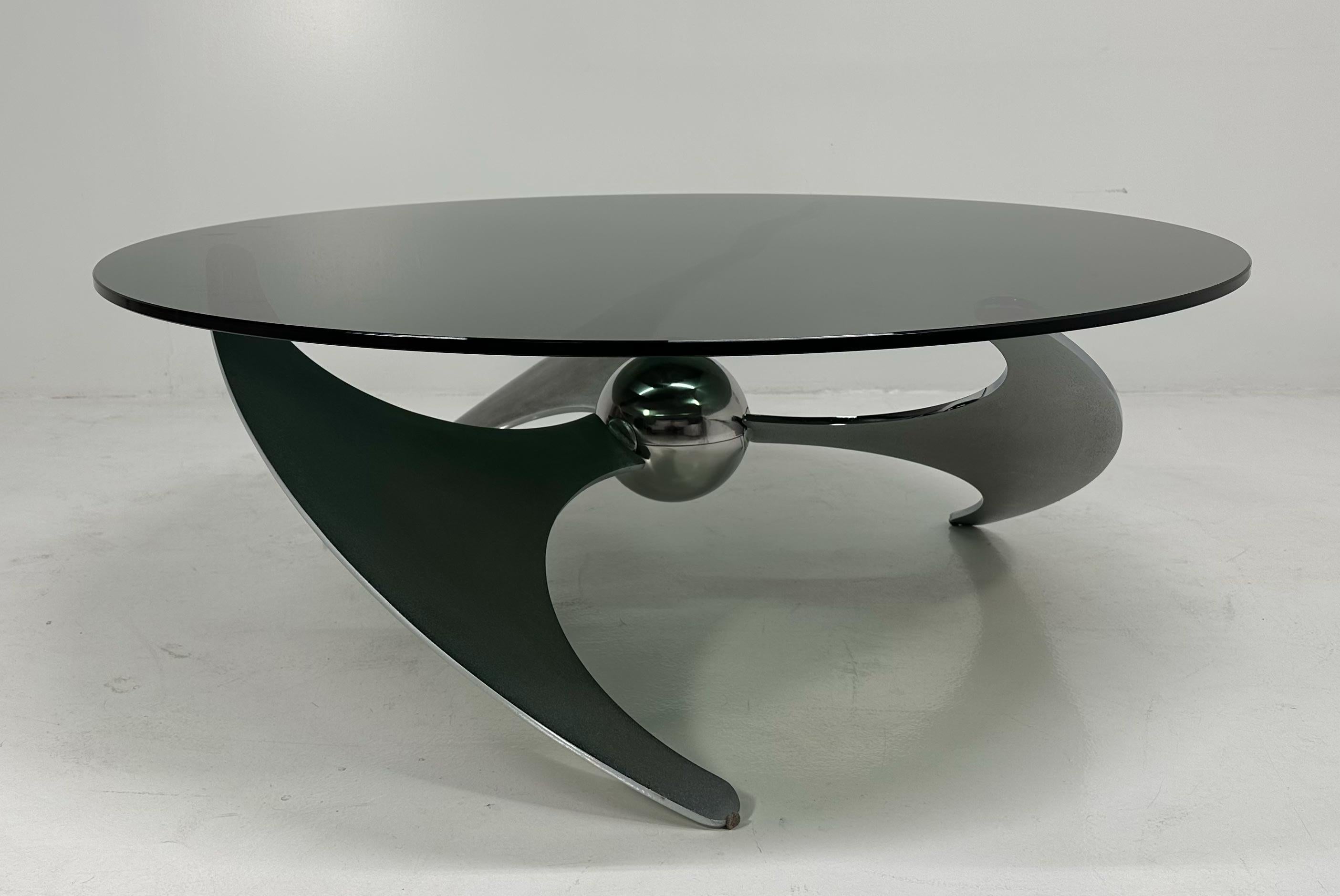 Tavolo italiano Elica Design di L. Campanini in acciaio e vetro fumé, anni '70 in vendita 4