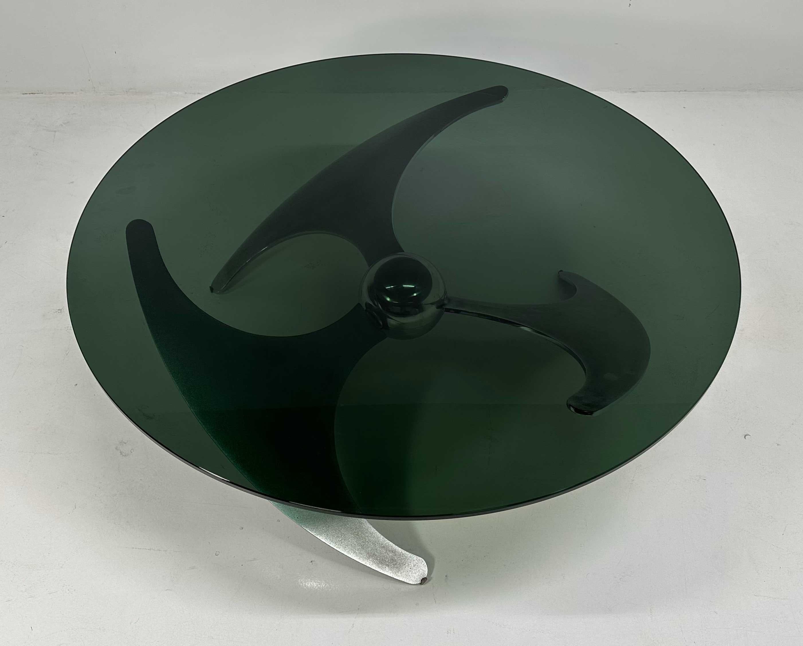 Tavolo italiano Elica Design di L. Campanini in acciaio e vetro fumé, anni '70 in vendita 3