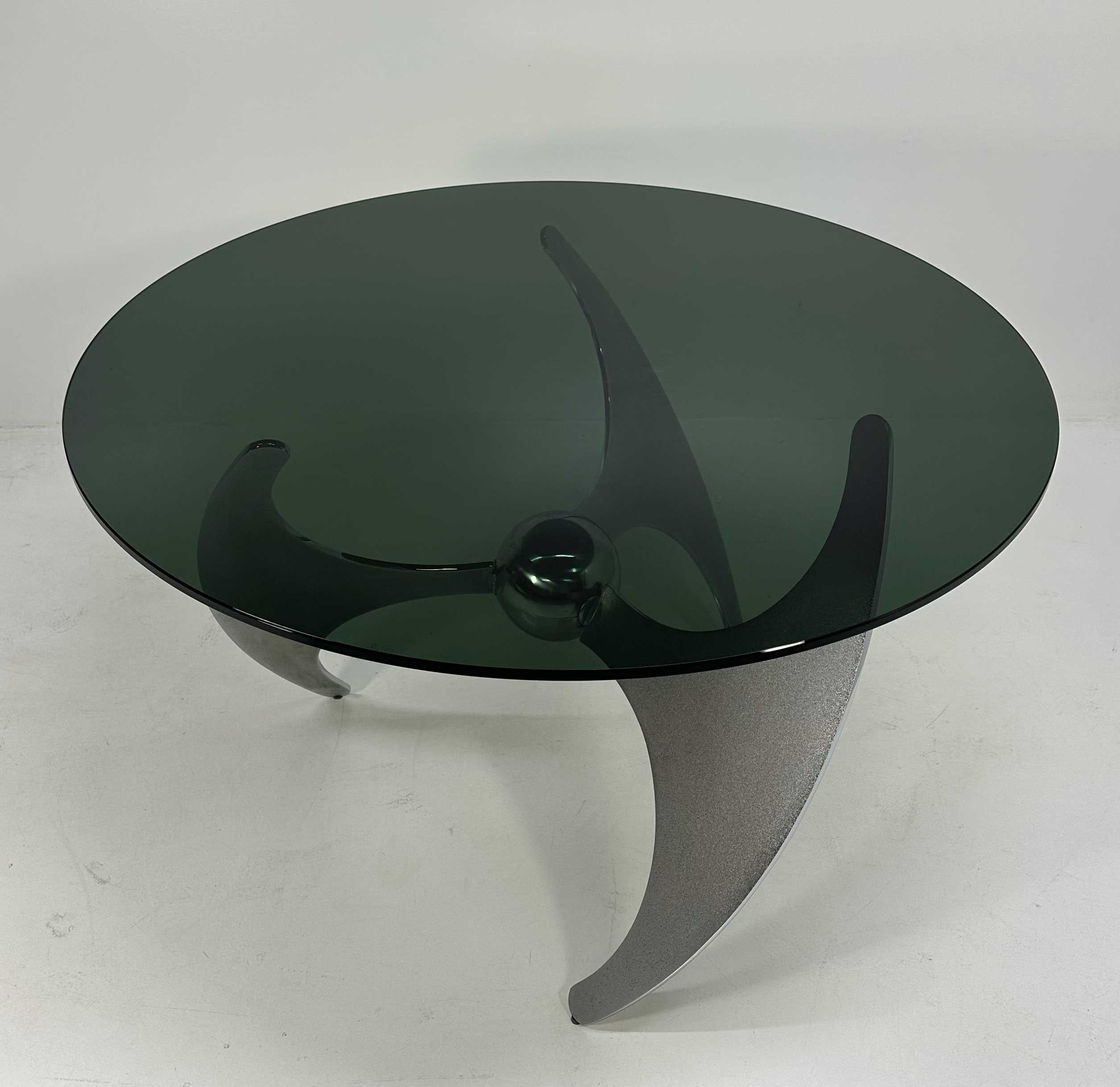 Mid-Century moderno Tavolo italiano Elica Design di L. Campanini in acciaio e vetro fumé, anni '70 in vendita