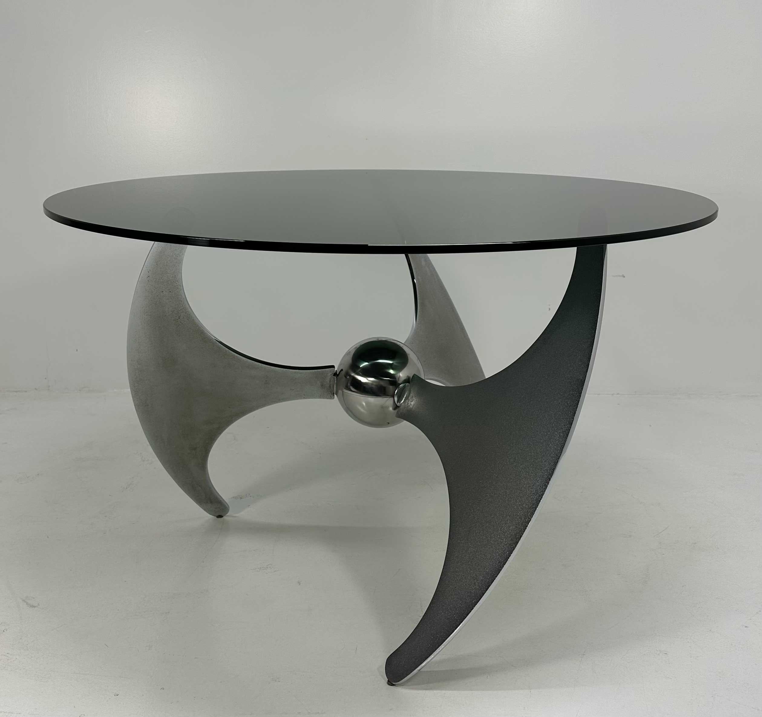 Italiano Tavolo italiano Elica Design di L. Campanini in acciaio e vetro fumé, anni '70 in vendita