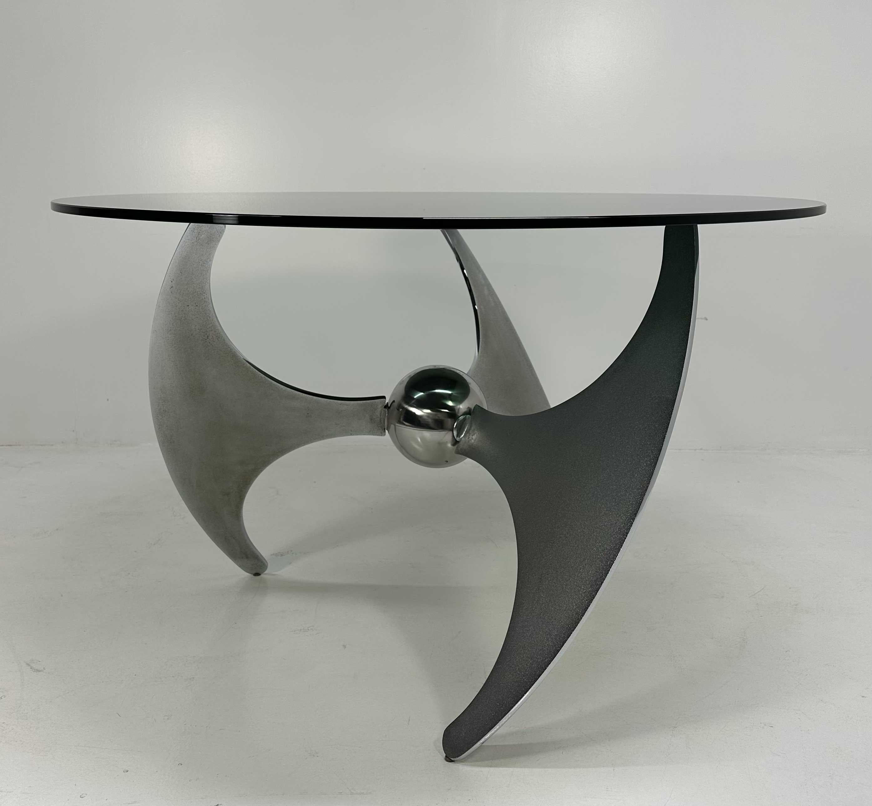Tavolo italiano Elica Design di L. Campanini in acciaio e vetro fumé, anni '70 In condizioni buone in vendita a Meda, MB