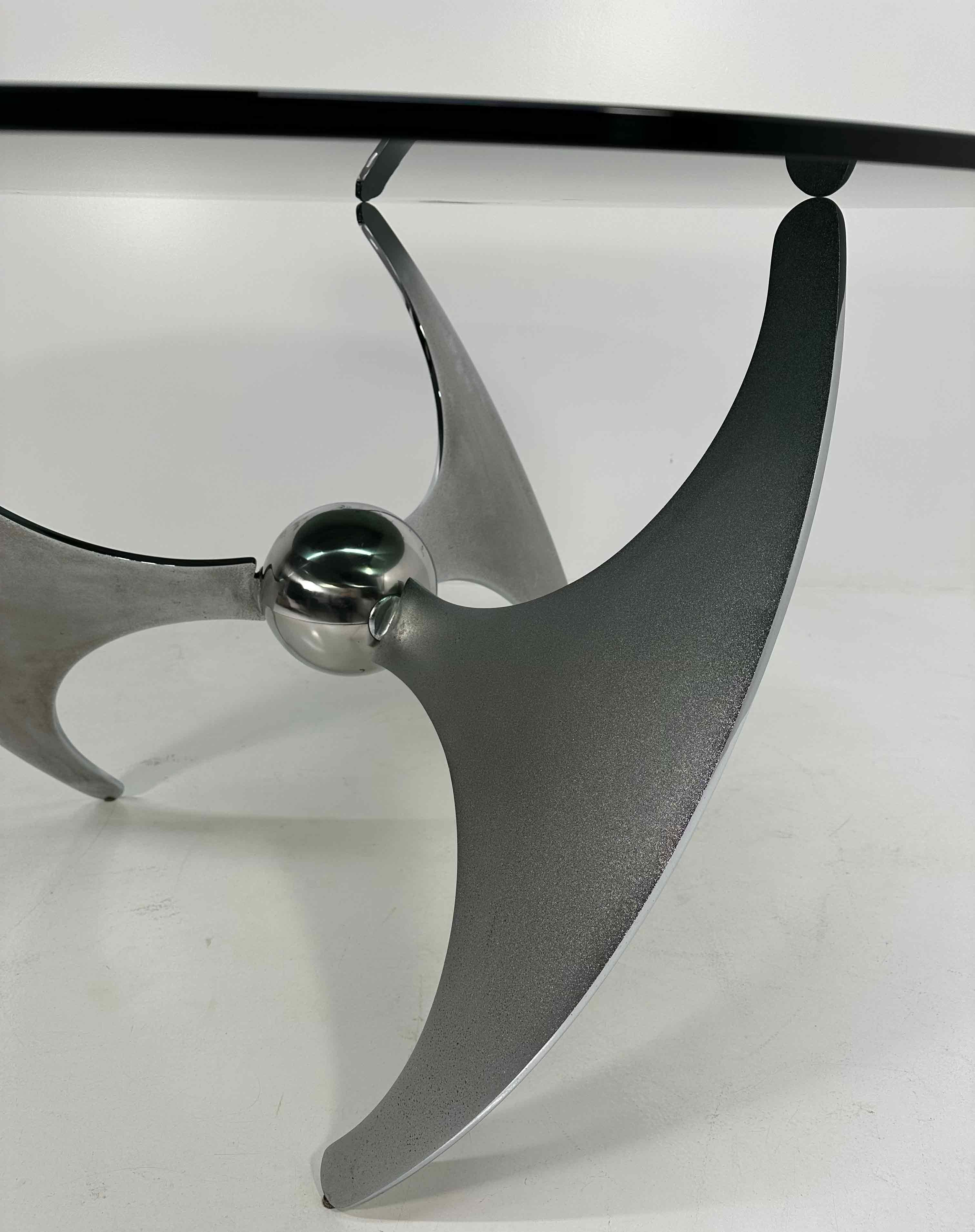 Fine XX secolo Tavolo italiano Elica Design di L. Campanini in acciaio e vetro fumé, anni '70 in vendita
