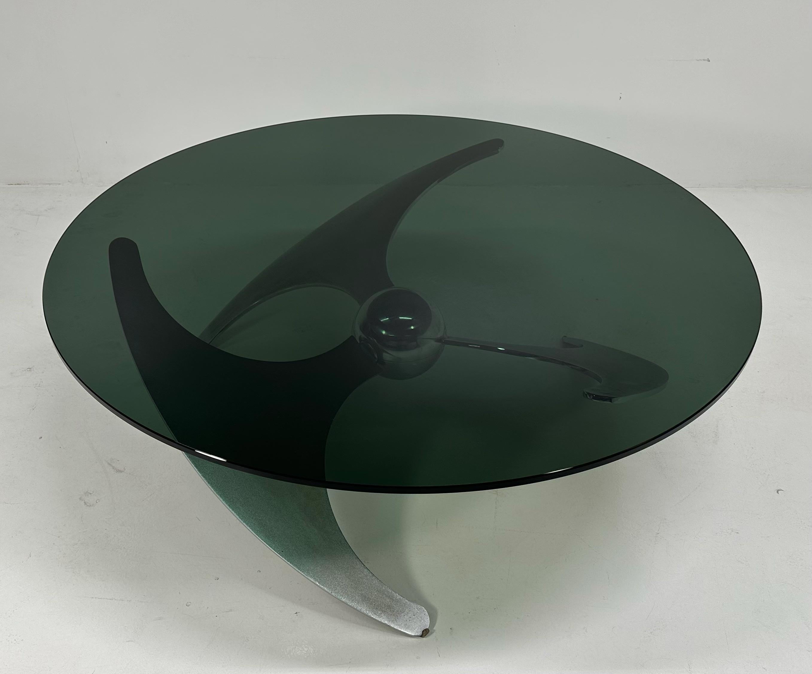 Tavolo italiano Elica Design di L. Campanini in acciaio e vetro fumé, anni '70 in vendita 2