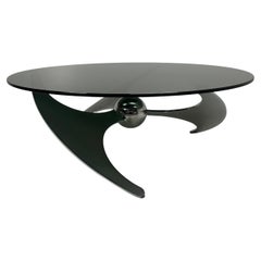 Tavolo italiano Elica Design di L. Campanini in acciaio e vetro fumé, anni '70