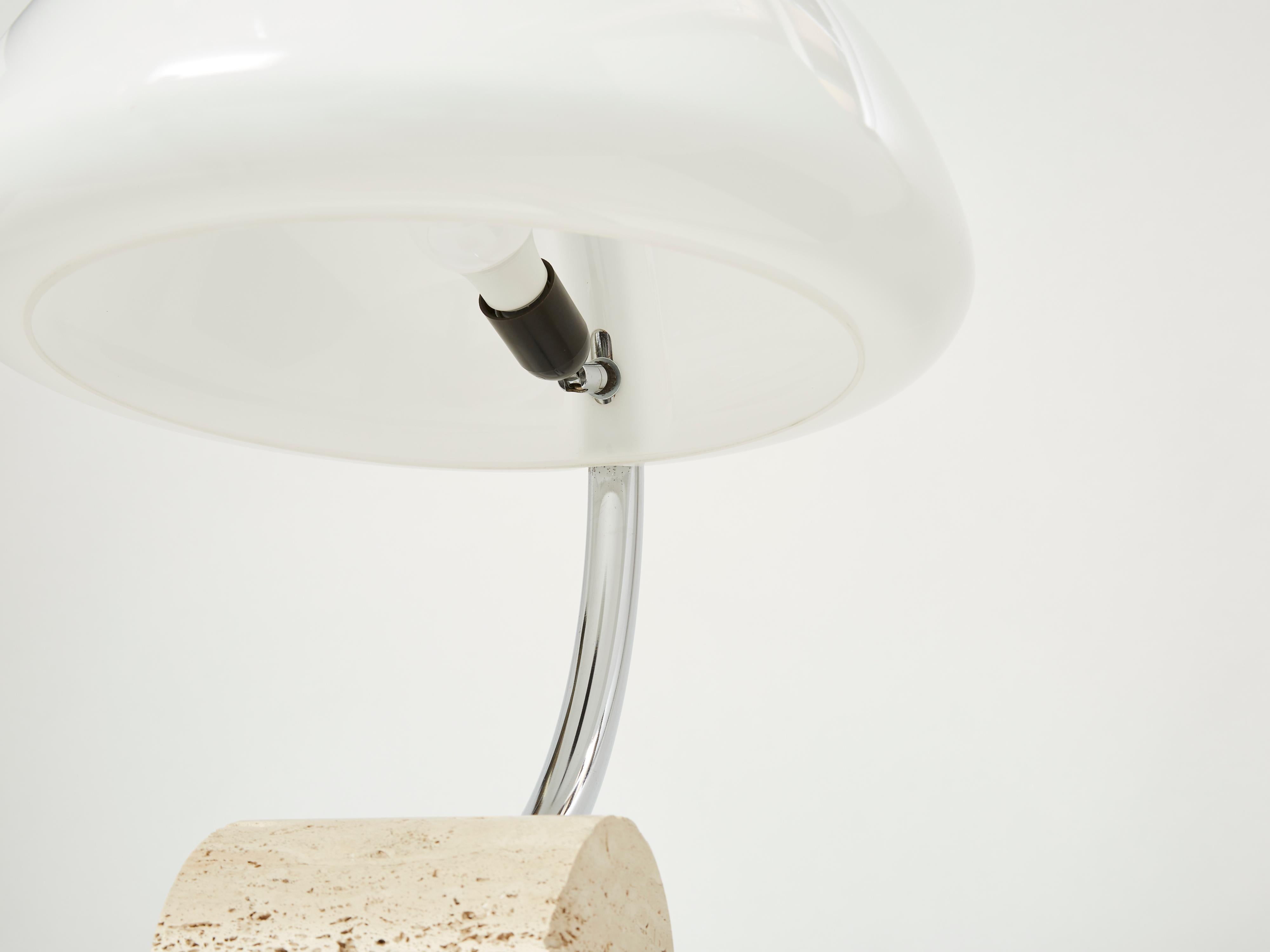 Italian Chrome Travertine Table Lamp 1960s For Sale 5