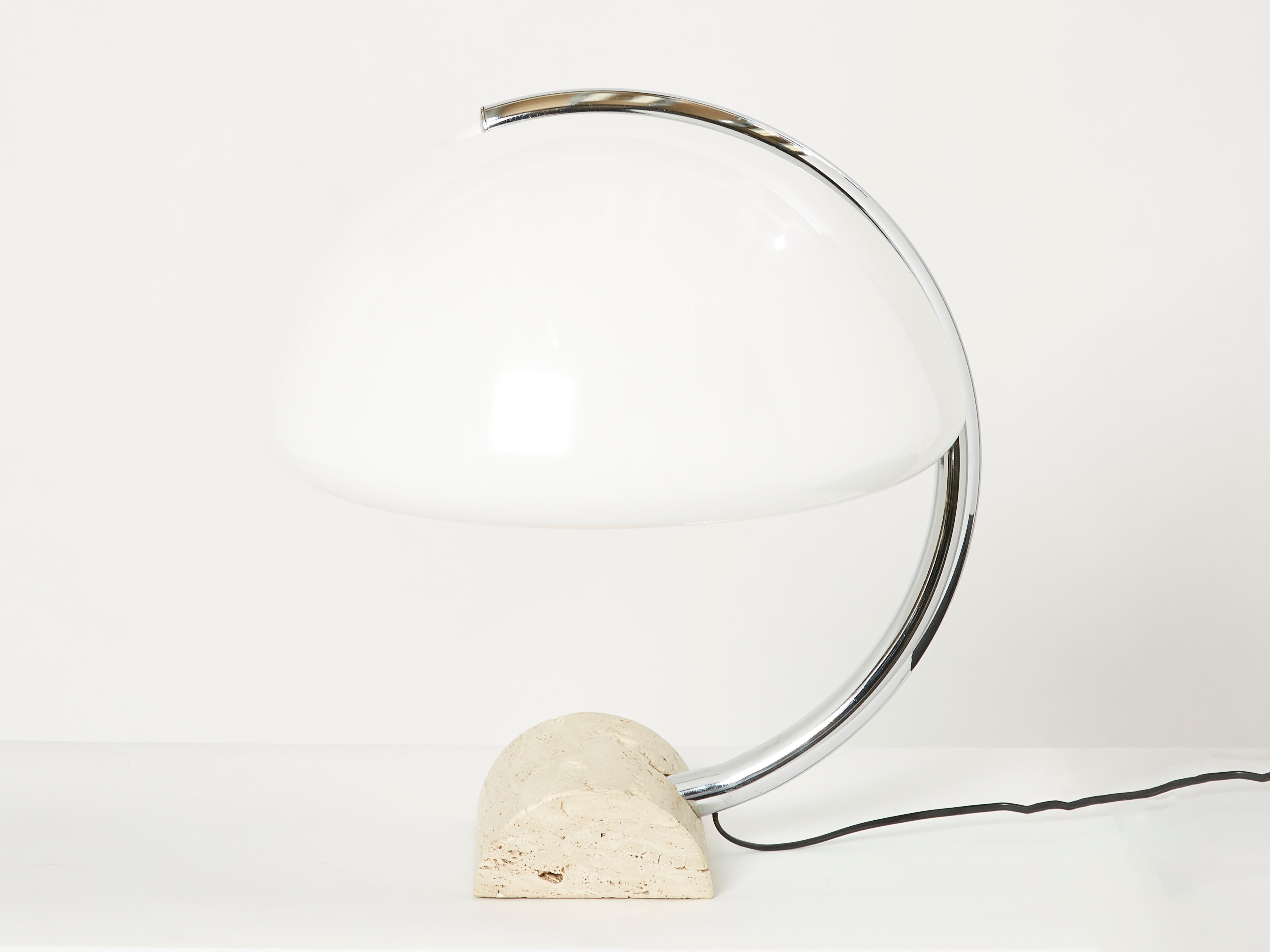 Mid-Century Modern Italian Chrome Travertine Table Lamp 1960s For Sale