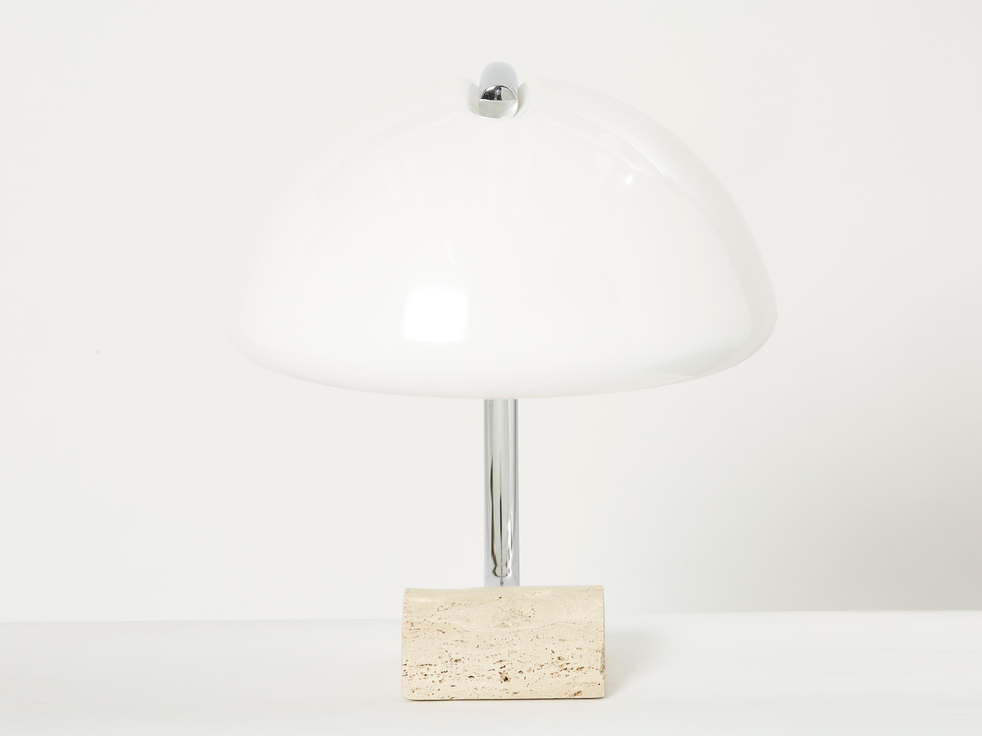 Lampe de bureau italienne en travertin chromé des années 1960 en vente 1