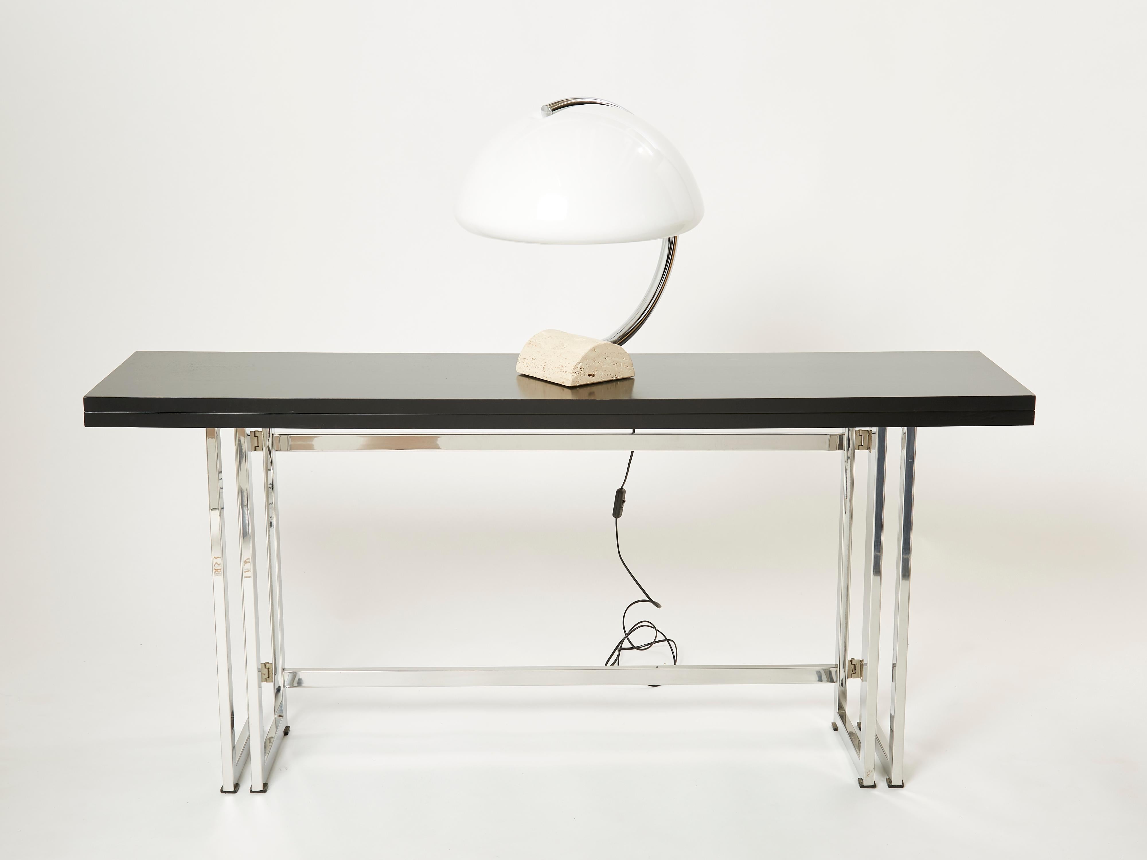 Italian Chrome Travertine Table Lamp 1960s For Sale 3