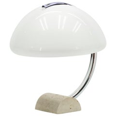 Italian Elio Martinelli Serpente Chrome Travertine Table Lamp, 1960s