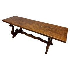 Antique Italian Elm Country Style Trestle Dining Table
