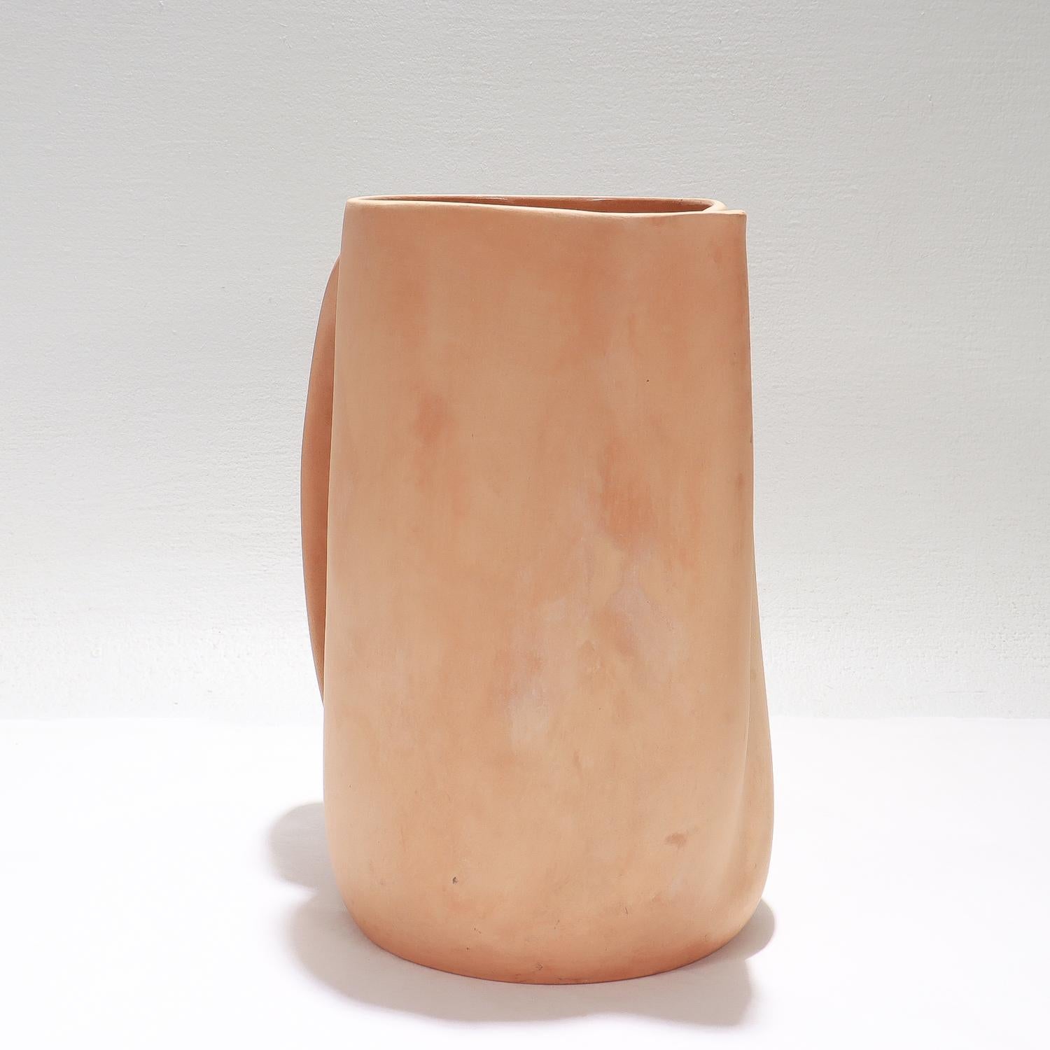 Italian Elsa Peretti for Tiffany & Co. Terracotta 'Thumbprint' Handled Pitcher In Good Condition In Philadelphia, PA