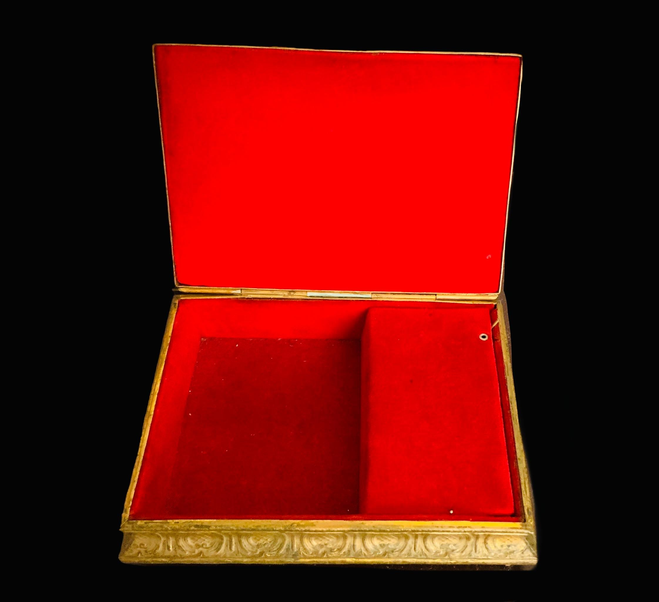 20th Century Italian Embossed Bronzed Metal Rectangular Trinket/ Jewelry Music Box For Sale