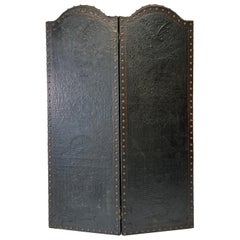 Italian Embossed Leather Two Panel Screen