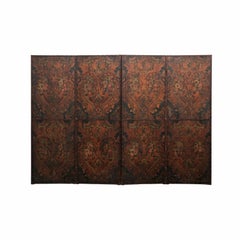 Italian Embossed & Painted Leather Room Divider, 9.5' x 7' Tall