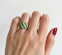 Italian Emerald and Diamond Pavé Ring 18K Yellow Gold Cocktail Band 1.75 CTW