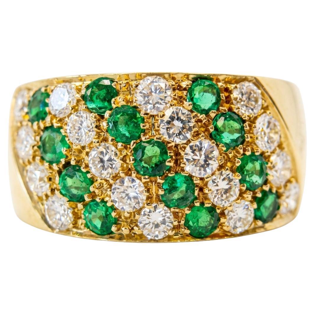 Italian Emerald and Diamond Pavé Ring 18K Yellow Gold Cocktail Band 1.75 CTW