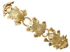 1980s Vintage Italian Emerald and Yellow Gold Frog Jewelry Set