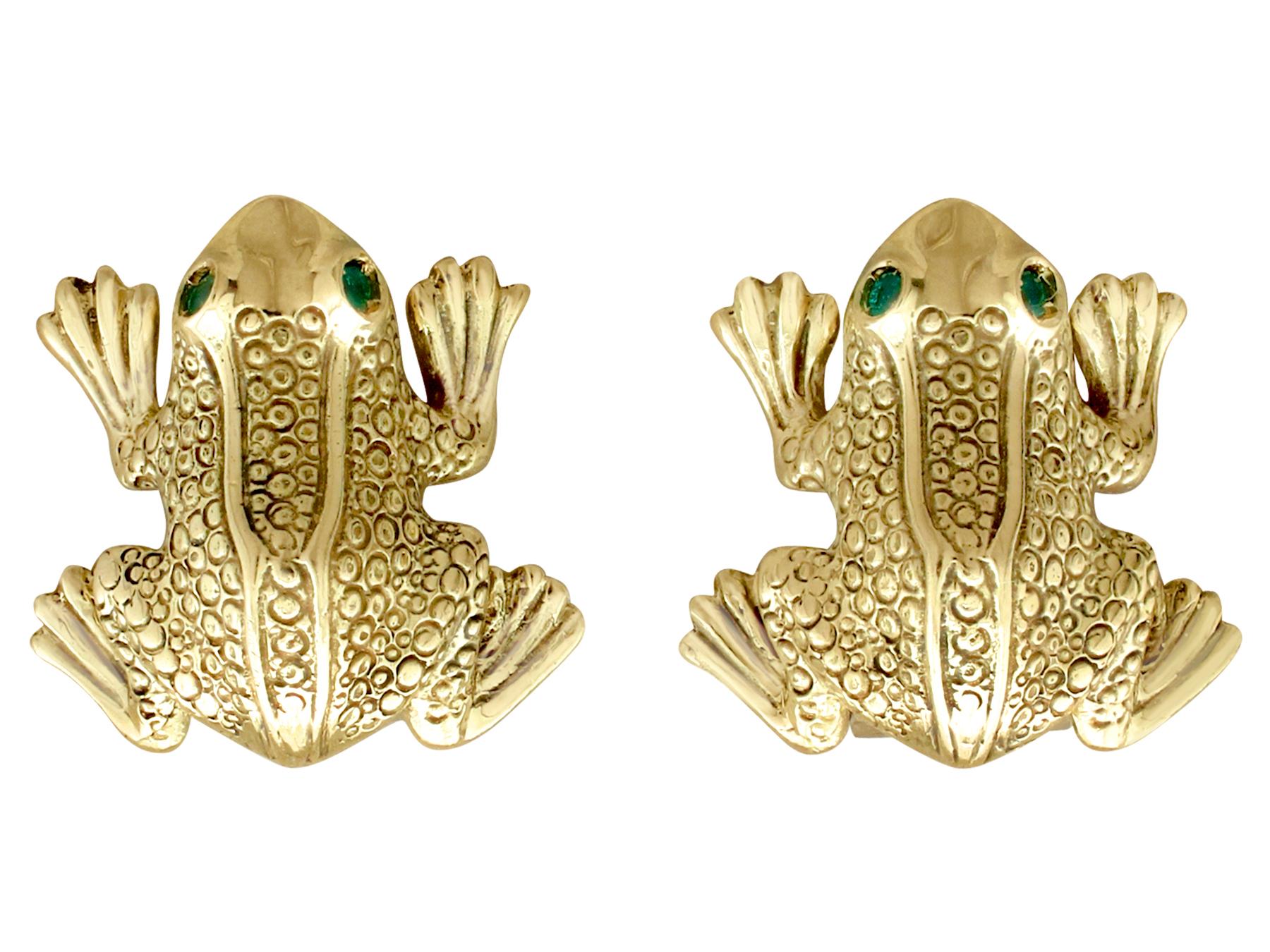 1980s Vintage Italian Emerald and Yellow Gold Frog Jewelry Set at 1stDibs