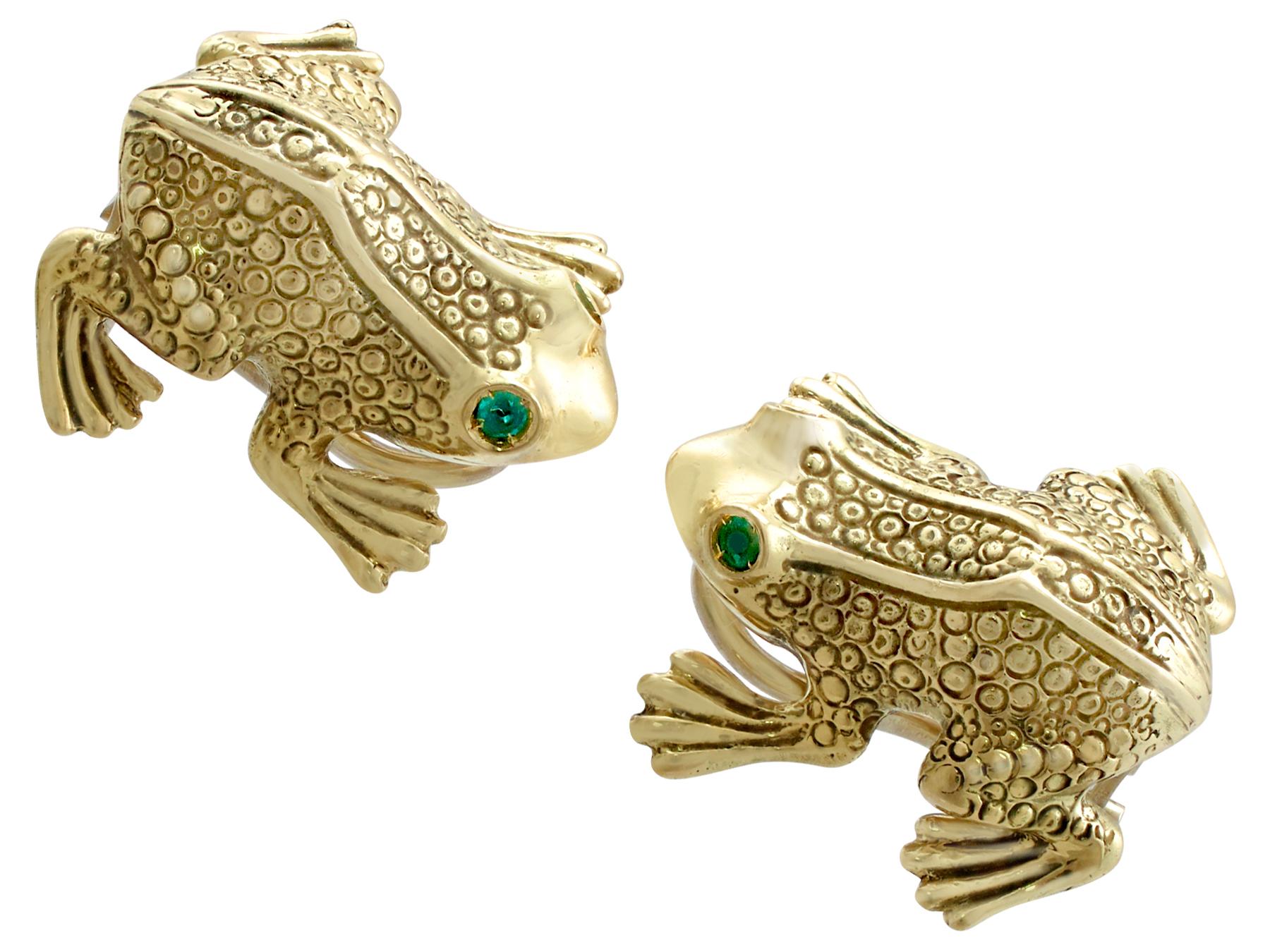 1980s Vintage Italian Emerald and Yellow Gold Frog Jewelry Set at 1stDibs