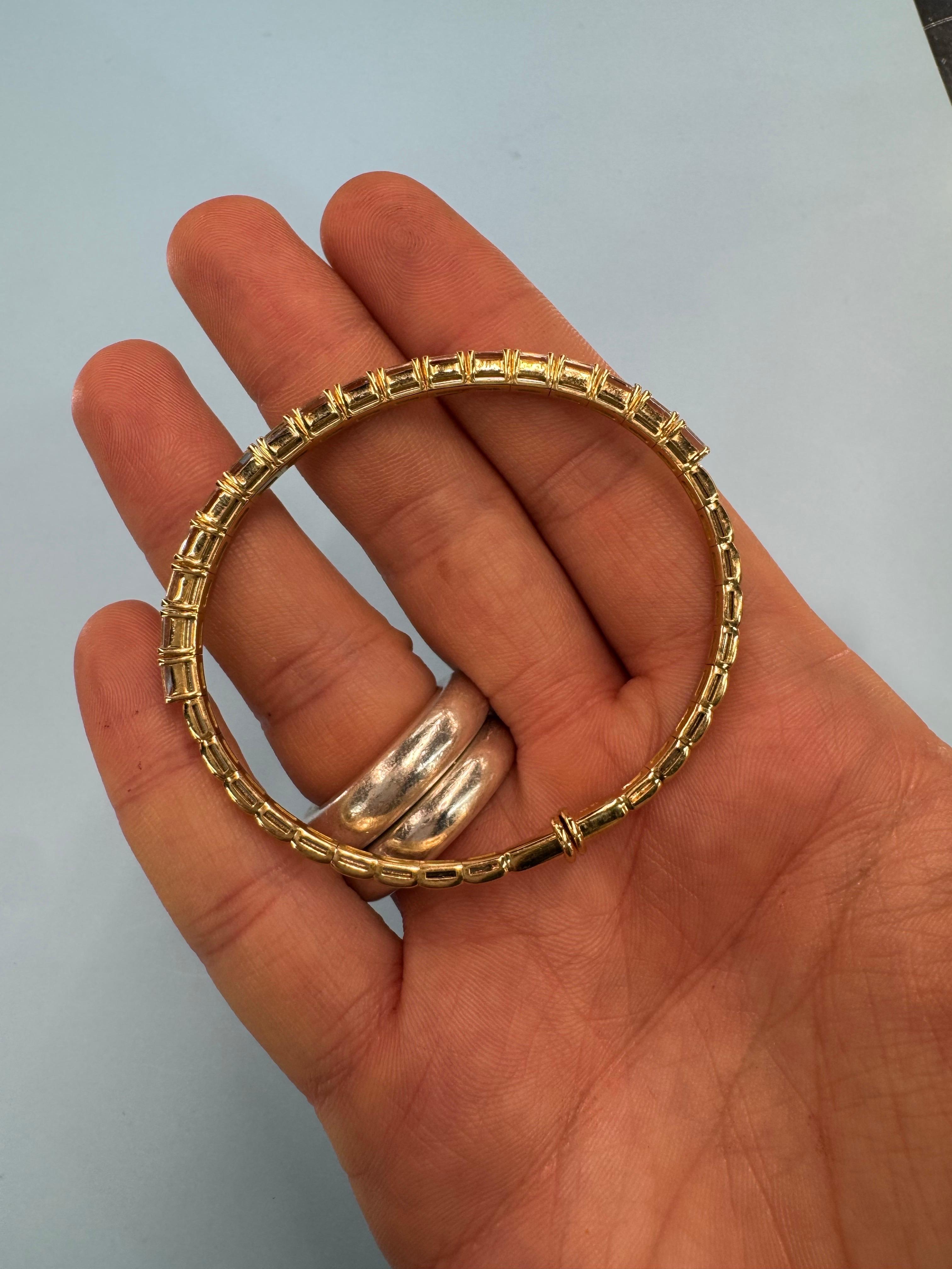 Italian Emerald Cut Diamond Bangle Bracelet 5.40 Carats 18 Karat Yellow Gold 1