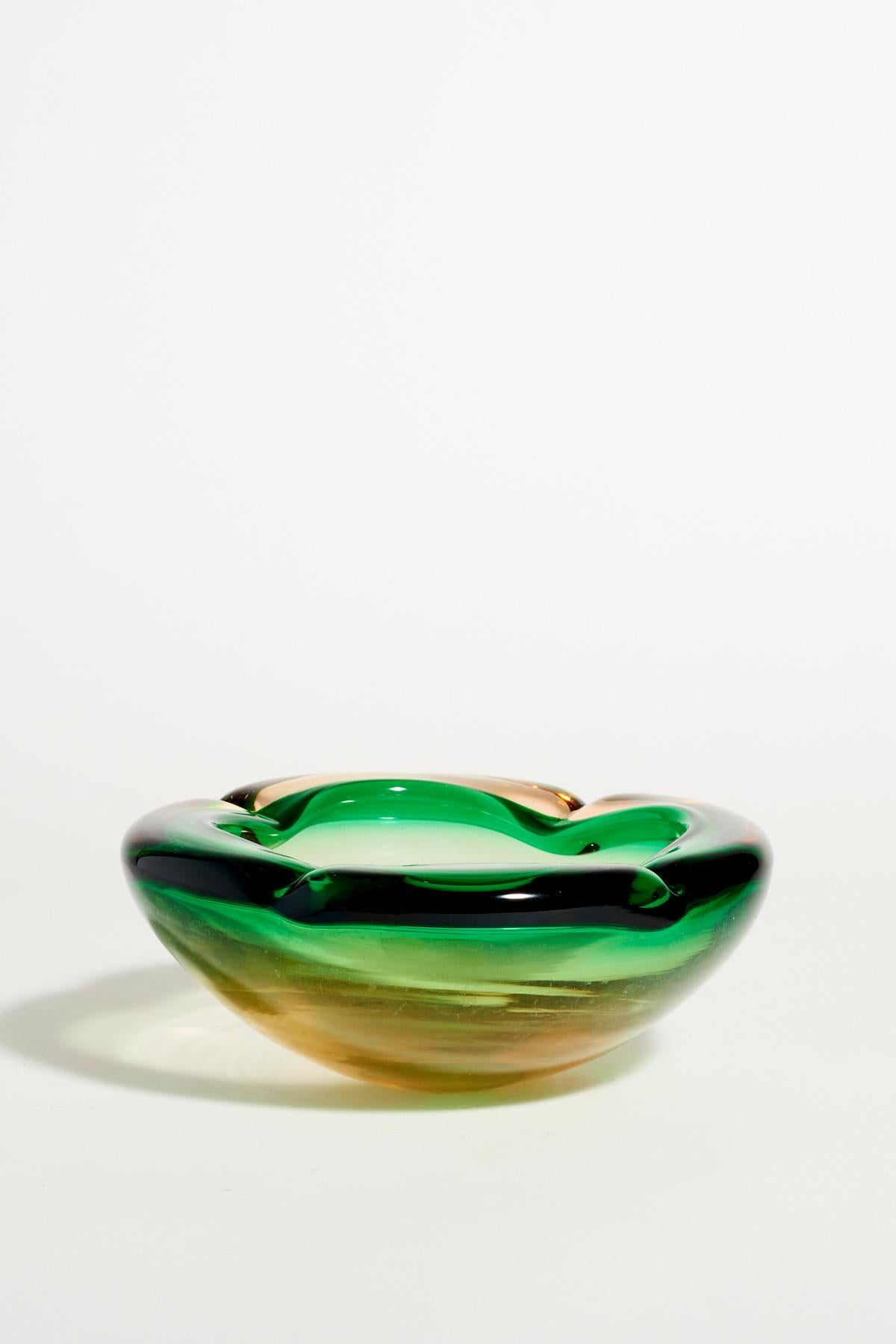Mid-20th Century Italian Emerald Green/Amber Bowl